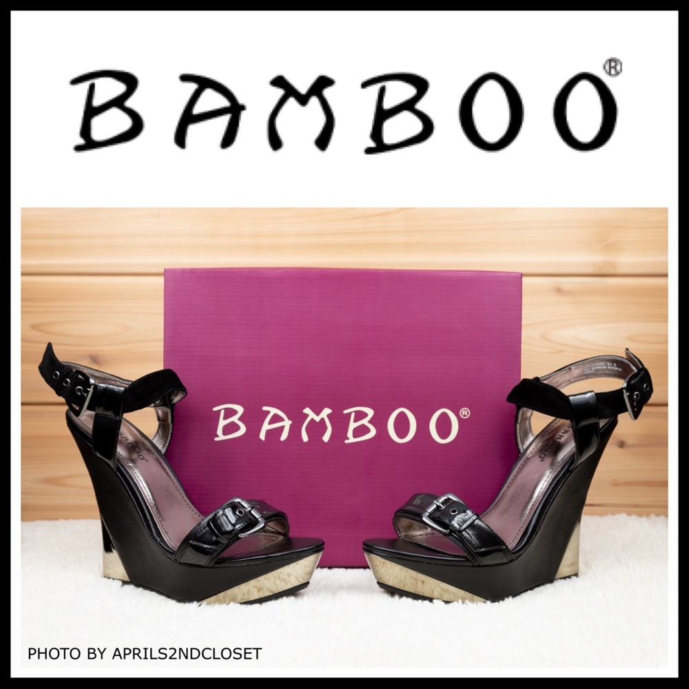 BLACK PLATFORM WEDGE ANKLE STRAP HEELS SANDALS A3C - Picture 16 of 16